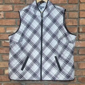 Karen Scott Sport Quilted Plaid Puffer Vest 3X Pink Black White Preppy